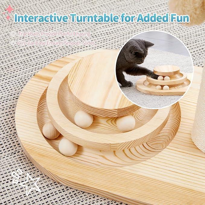2 - in - 1 Mushroom Cat Scratching Post with Interactive Ball Track — Sisal & Wood - PawJoyful