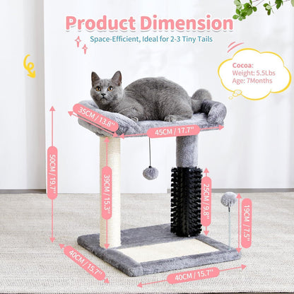 4 - in - 1 Cat Tree Tower with Grooming Brush, Sisal Post, Plush Bed & Hanging Ball - PawJoyful