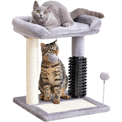 4 - in - 1 Cat Tree Tower with Grooming Brush, Sisal Post, Plush Bed & Hanging Ball - PawJoyful