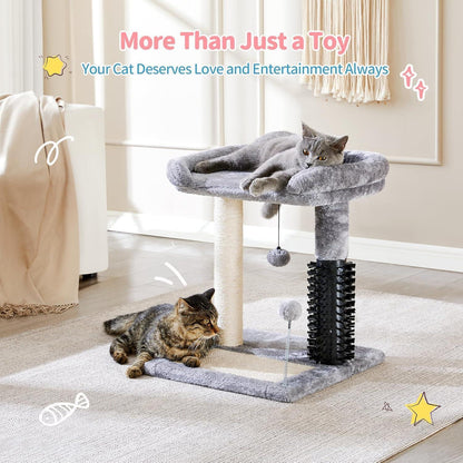 4 - in - 1 Cat Tree Tower with Grooming Brush, Sisal Post, Plush Bed & Hanging Ball - PawJoyful