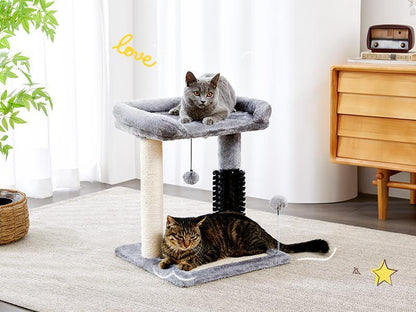 4 - in - 1 Cat Tree Tower with Grooming Brush, Sisal Post, Plush Bed & Hanging Ball - PawJoyful