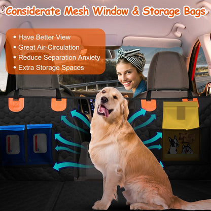 Dog Back Seat Cover with Mesh Window & Storage Bags — Waterproof 600D, 440lb Capacity - PawJoyful