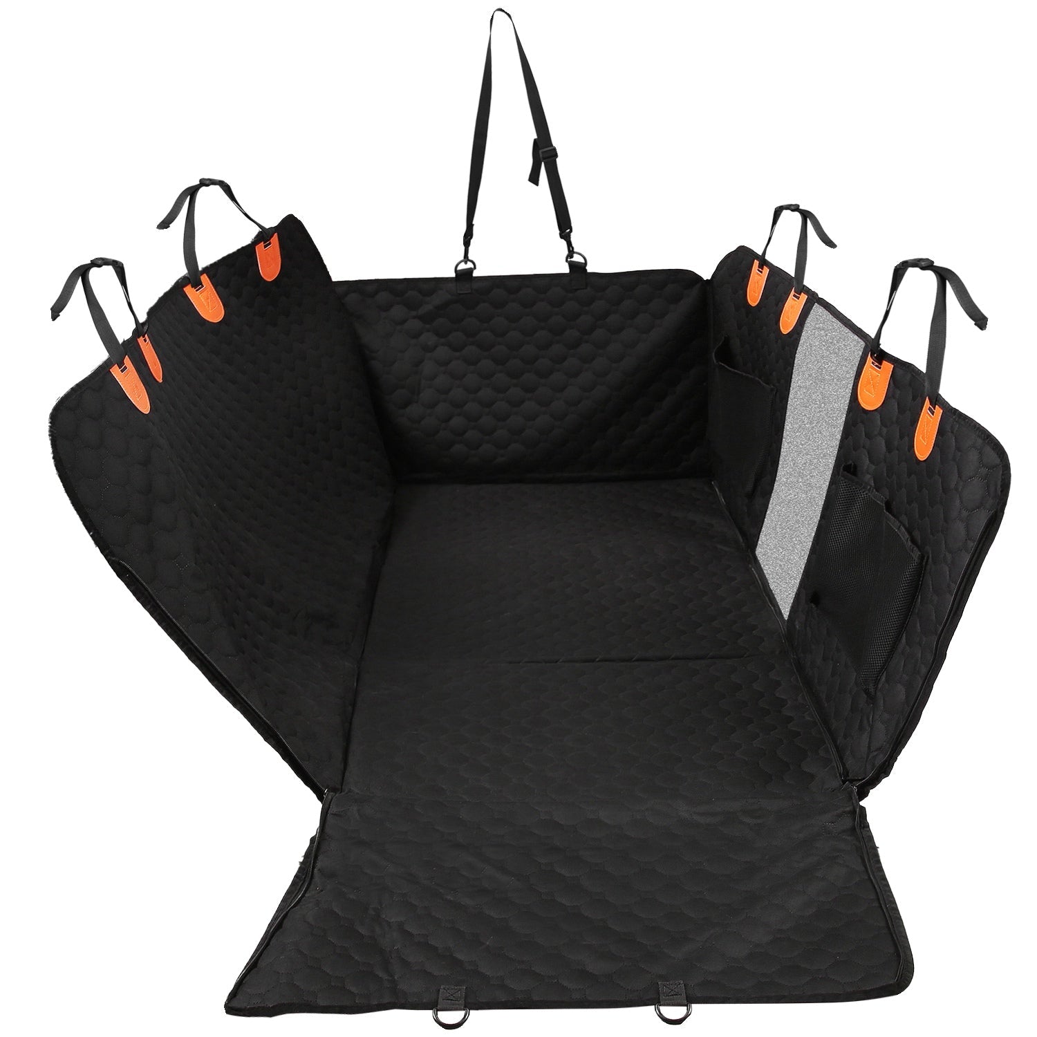 Dog Back Seat Cover with Mesh Window & Storage Bags — Waterproof 600D, 440lb Capacity - PawJoyful