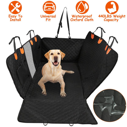 Dog Back Seat Cover with Mesh Window & Storage Bags — Waterproof 600D, 440lb Capacity - PawJoyful