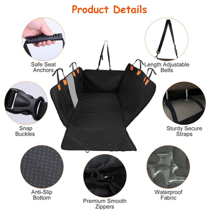 Dog Back Seat Cover with Mesh Window & Storage Bags — Waterproof 600D, 440lb Capacity - PawJoyful