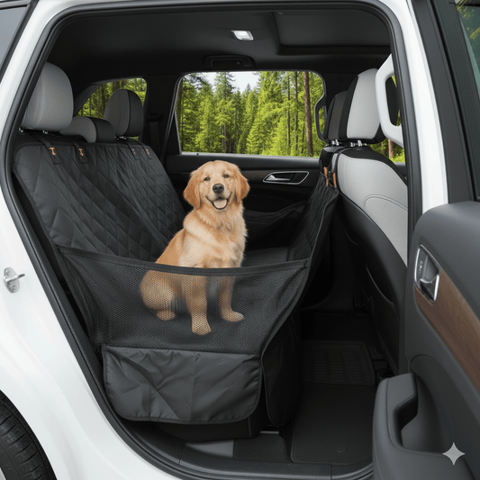 Dog Back Seat Cover with Mesh Window & Storage Bags — Waterproof 600D, 440lb Capacity - PawJoyful