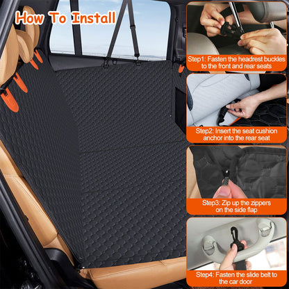 Dog Back Seat Cover with Mesh Window & Storage Bags — Waterproof 600D, 440lb Capacity - PawJoyful