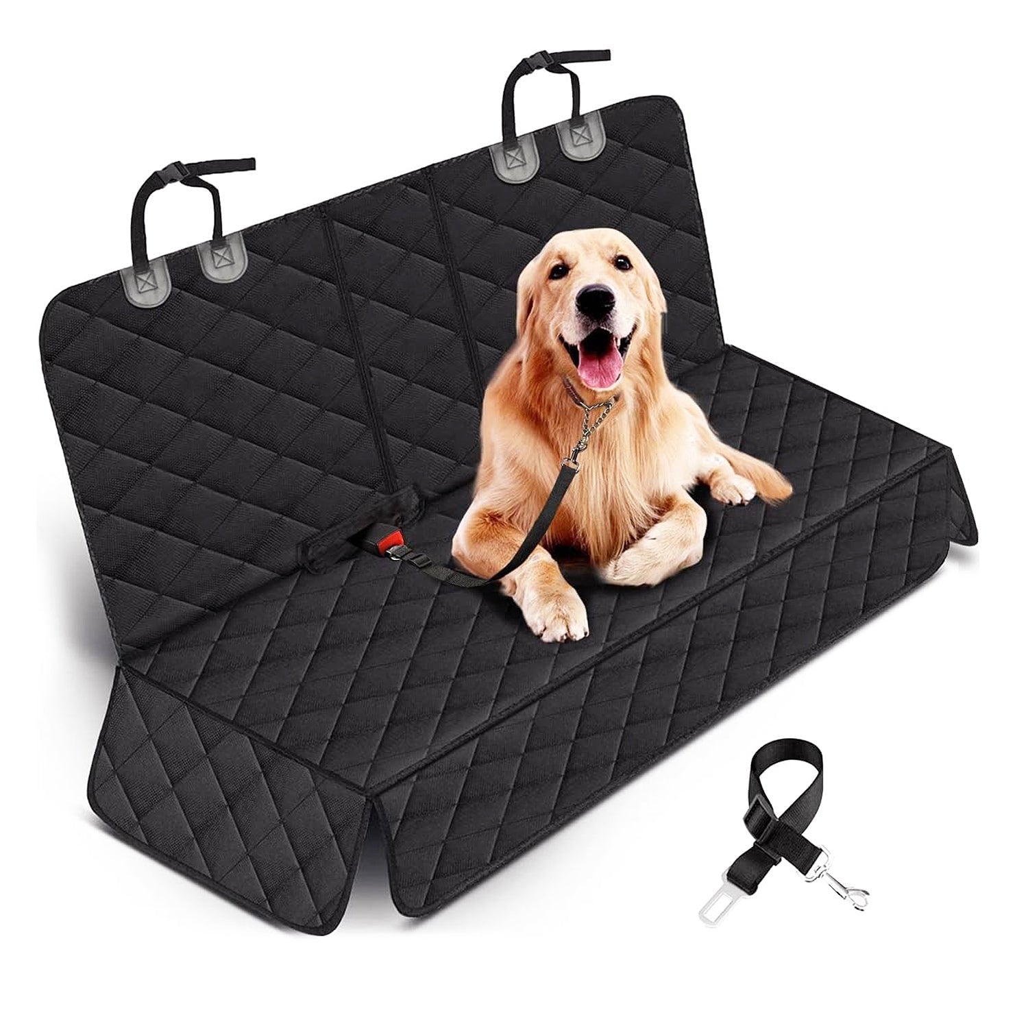 Dog Car Seat Cover with Seatbelt — Waterproof 600D Oxford, Universal Fit - PawJoyful