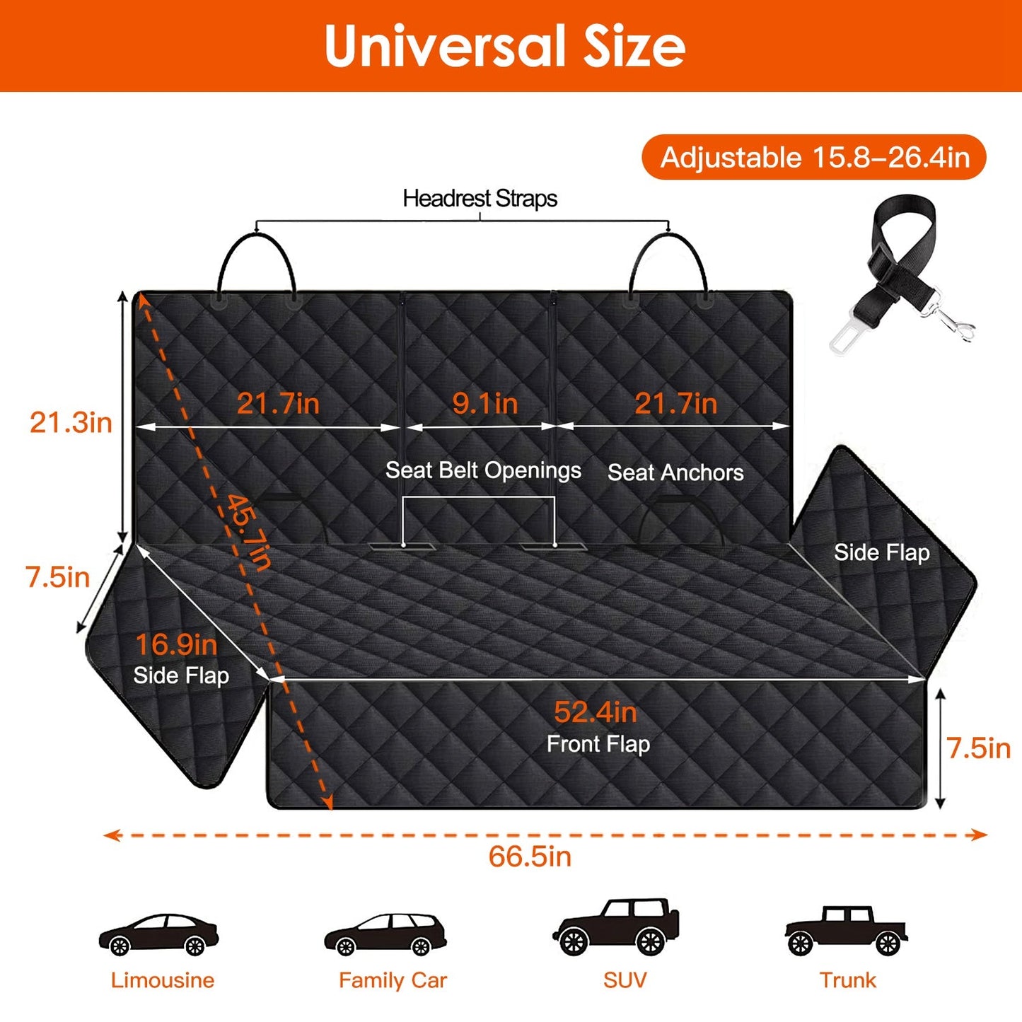 Dog Car Seat Cover with Seatbelt — Waterproof 600D Oxford, Universal Fit - PawJoyful