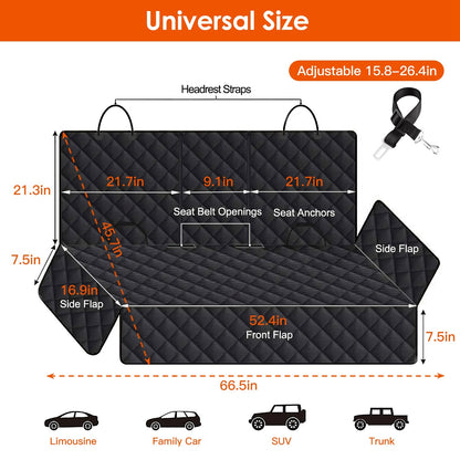 Dog Car Seat Cover with Seatbelt — Waterproof 600D Oxford, Universal Fit - PawJoyful