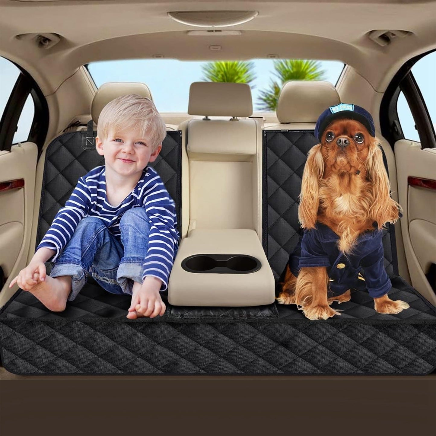 Dog Car Seat Cover with Seatbelt — Waterproof 600D Oxford, Universal Fit - PawJoyful