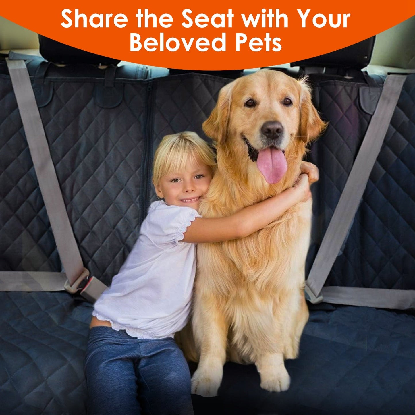 Dog Car Seat Cover with Seatbelt — Waterproof 600D Oxford, Universal Fit - PawJoyful