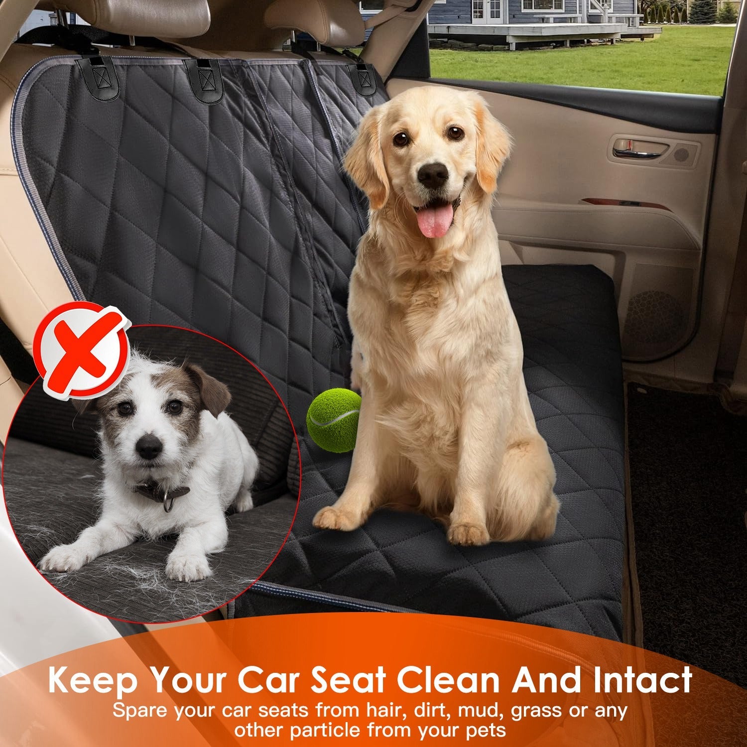 Dog Car Seat Cover with Seatbelt — Waterproof 600D Oxford, Universal Fit - PawJoyful