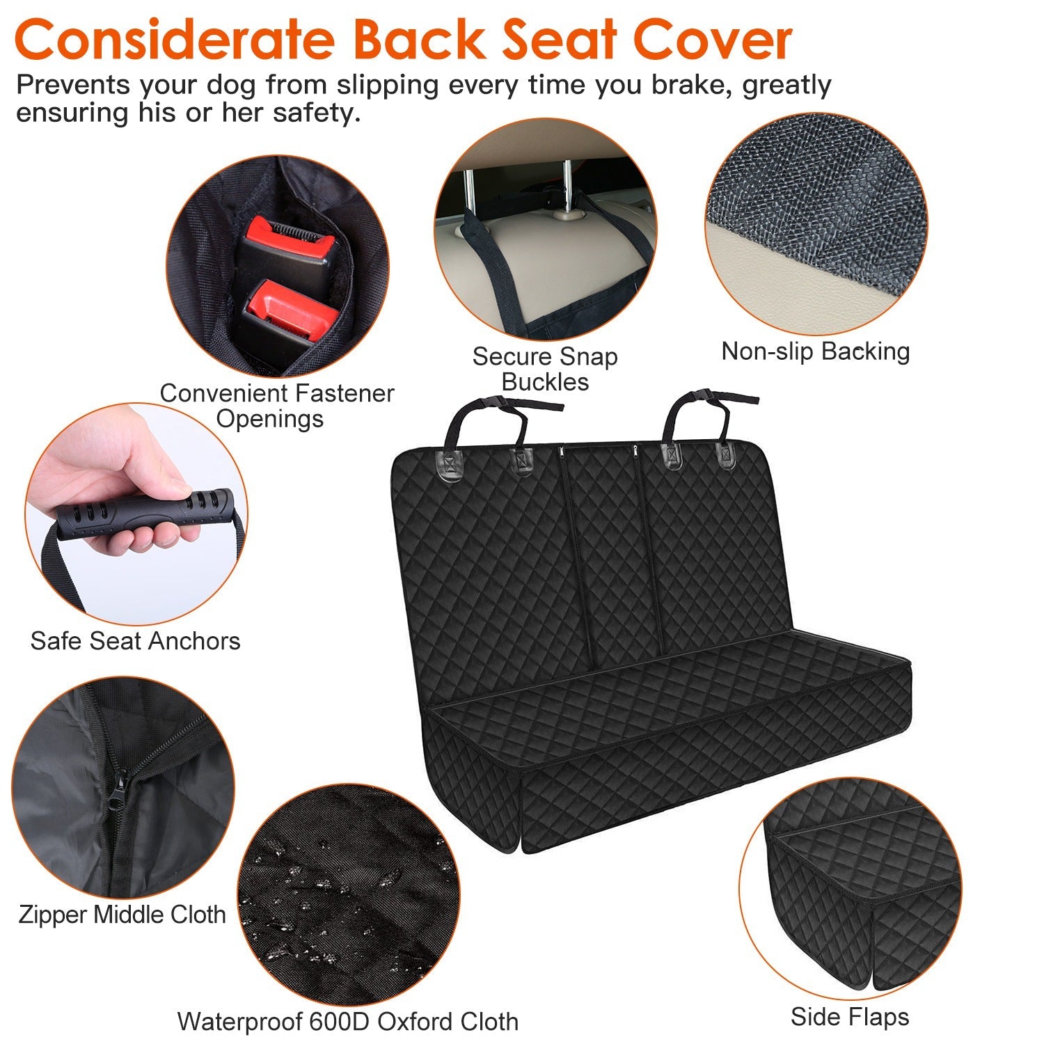 Dog Car Seat Cover with Seatbelt — Waterproof 600D Oxford, Universal Fit - PawJoyful