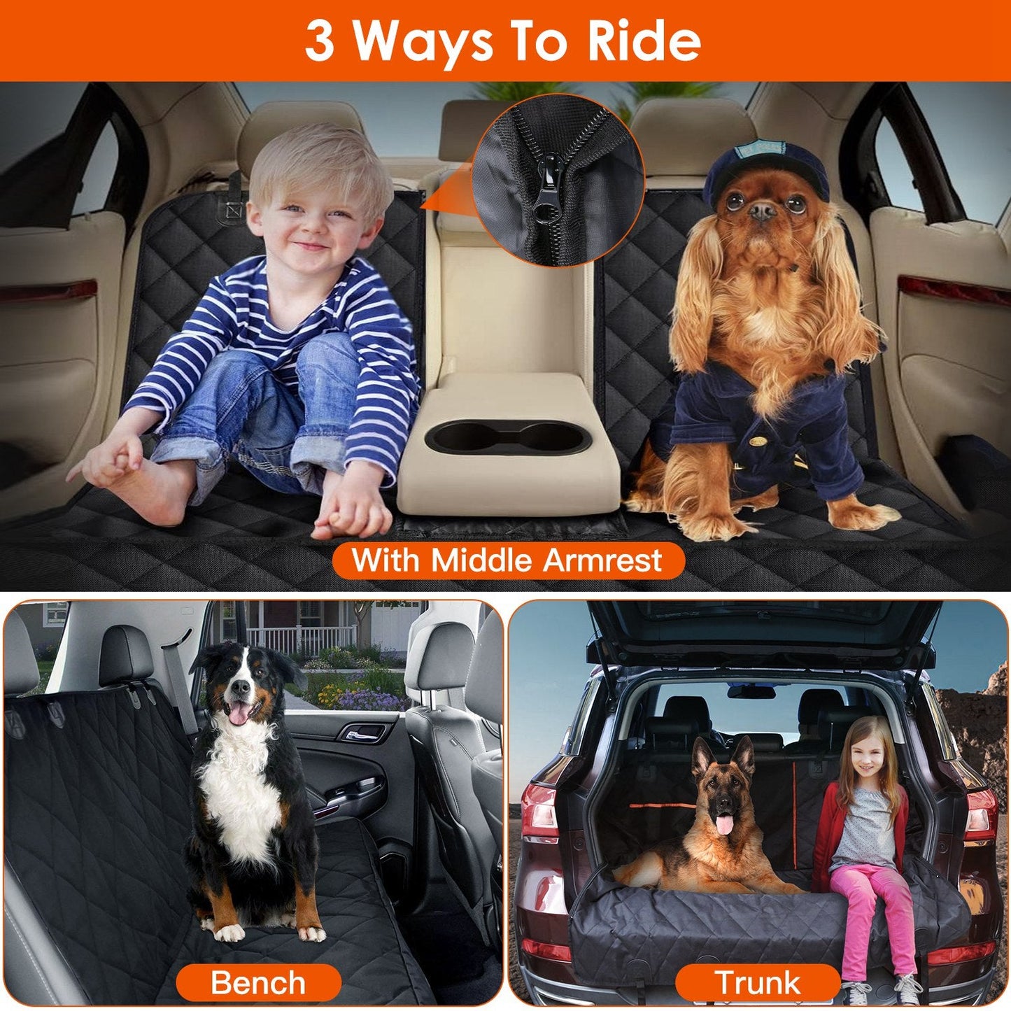 Dog Car Seat Cover with Seatbelt — Waterproof 600D Oxford, Universal Fit - PawJoyful