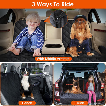 Dog Car Seat Cover with Seatbelt — Waterproof 600D Oxford, Universal Fit - PawJoyful