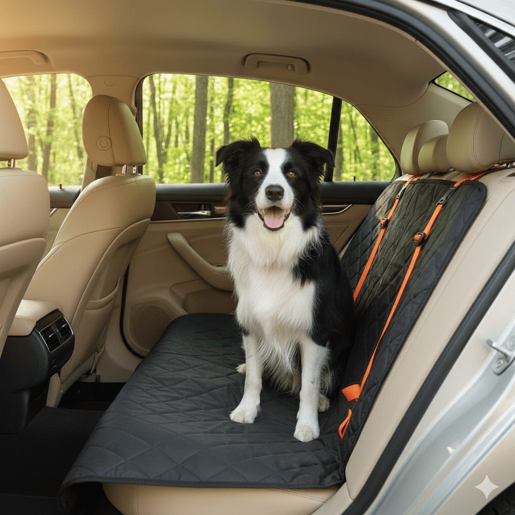 Dog Car Seat Cover with Seatbelt — Waterproof 600D Oxford, Universal Fit - PawJoyful