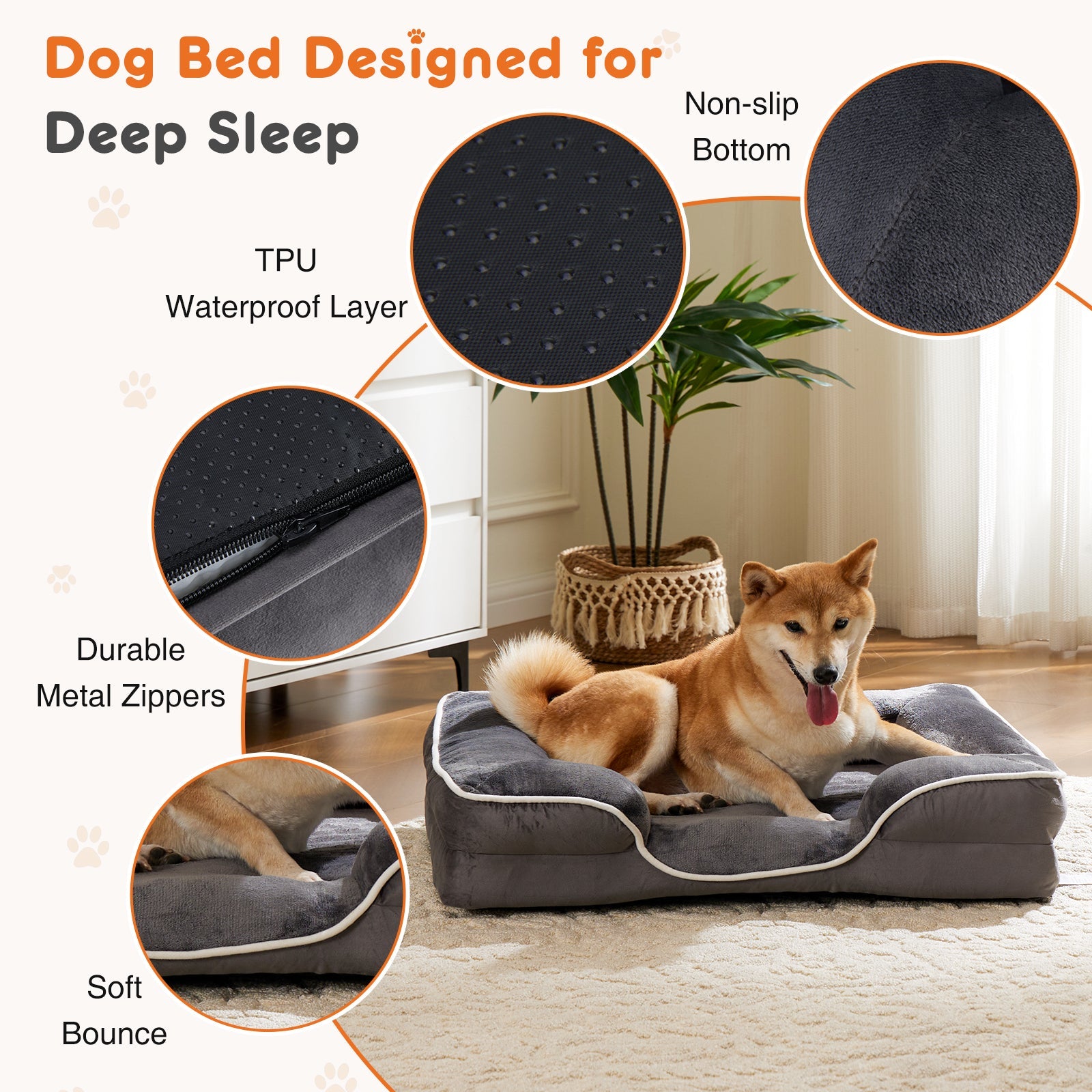 Orthopedic Memory Foam Pet Bed — Washable Cover, Waterproof Liner, Non - Slip Base - PawJoyful