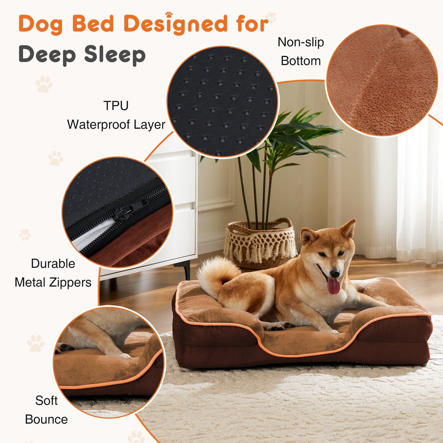 Orthopedic Memory Foam Pet Bed — Washable Cover, Waterproof Liner, Non - Slip Base - PawJoyful