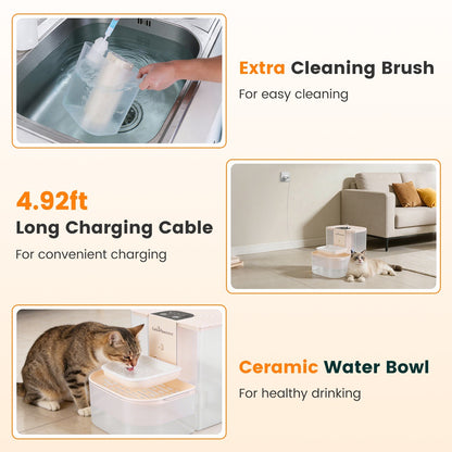 Smart Pet Water Fountain 4.5L — Cordless, Self - Refilling, Remote Control & Ceramic Bowl - PawJoyful