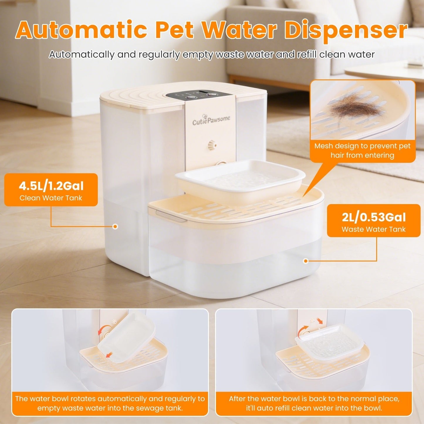 Smart Pet Water Fountain 4.5L — Cordless, Self - Refilling, Remote Control & Ceramic Bowl - PawJoyful
